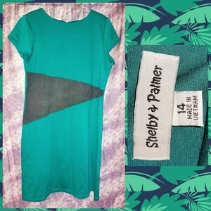 Shelby & Palmer brand Teal Green Soft Knit Colorblock Bodycon Dress Sz 14